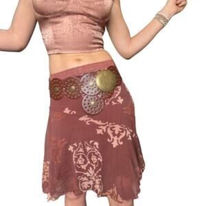 Vintage Y2K Asymmetrical Mesh Skirt 🤎 fairy grunge boho mini midi hybrid